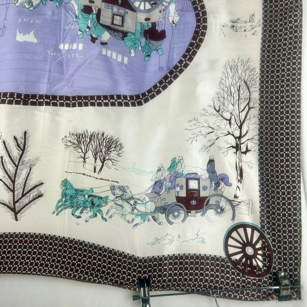 Vintage Chun‎ Hua Silk Scarf Women Square Horse Carriage Equestrian England Pub